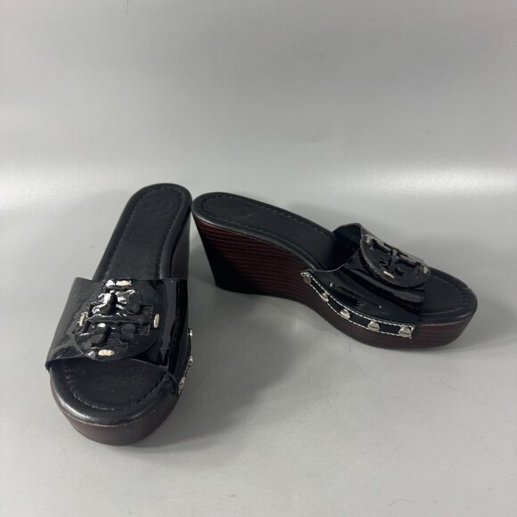 Tory Burch Black Patent Leather Wedges, Size 5 - Picture 1 of 13